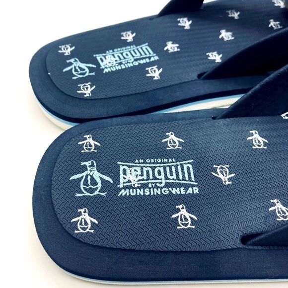 Original Penguin Navy Flip Flops Size M 9-10 - Picture 6 of 8